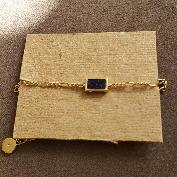 RARE Dainty Gold & Rectangle Blue Lapis Lazuli Chain Bracelet - Picture 7 of 14